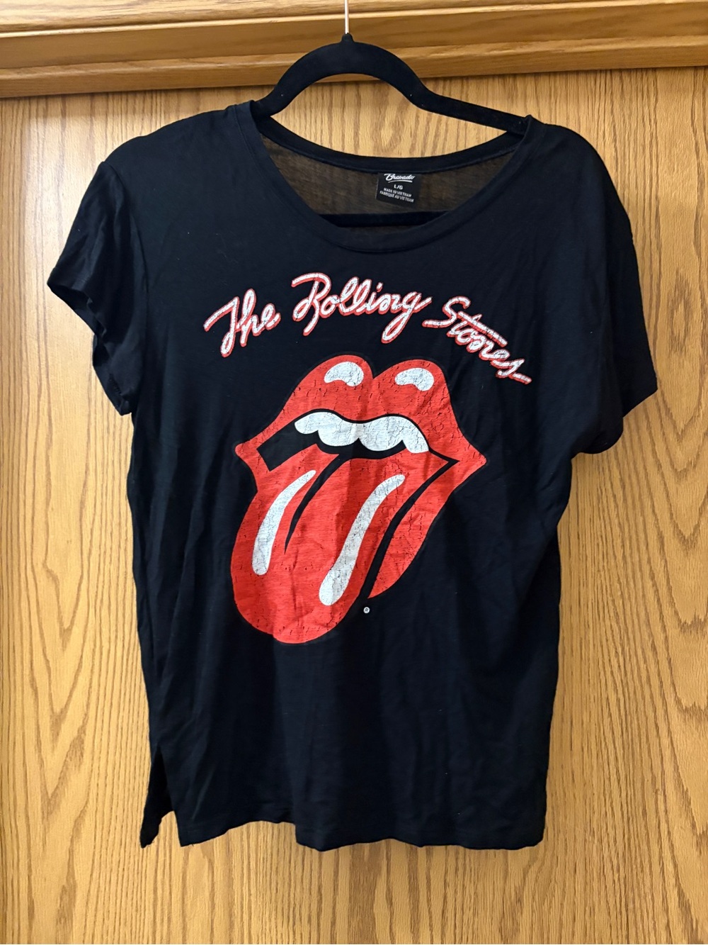 Bravado Black Rolling Stones Tongue Logo Tee with Red and White Graphic